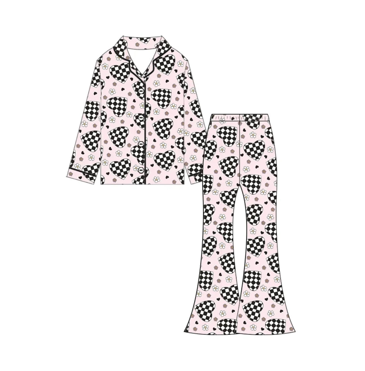 Girl's Groovy Heart Flare Pajamas